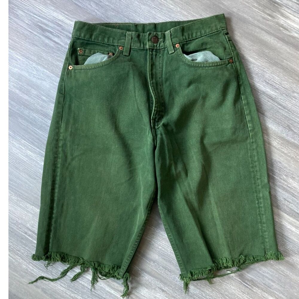 Vintage Levi's USA Made Green Colored Denim Cut Off 554 Shorts Baggy Jorts 30x13